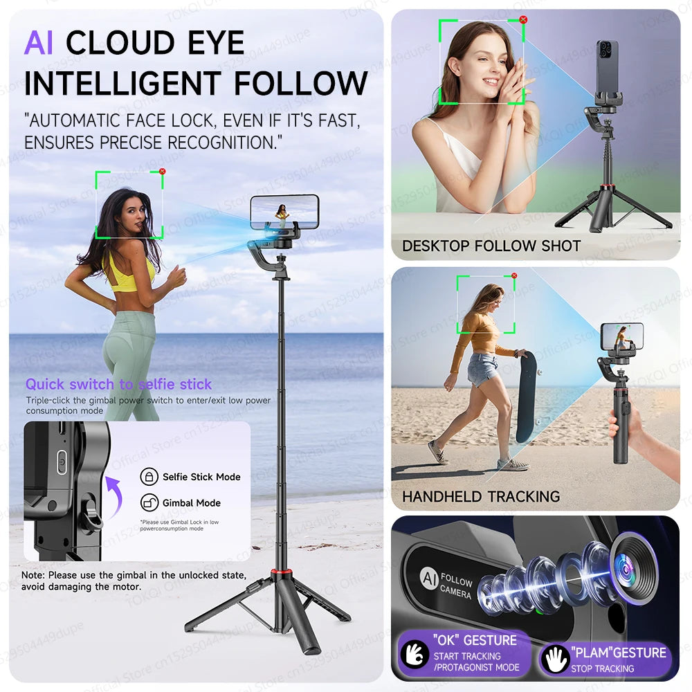 AI Face Tracking Phone Gimbal Stabilizer Selfie Tripod