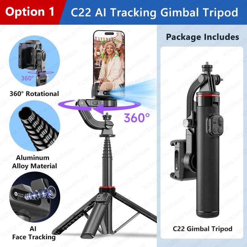 Option 1 Color AI Face Tracking Phone Gimbal Stabilizer Selfie Tripod