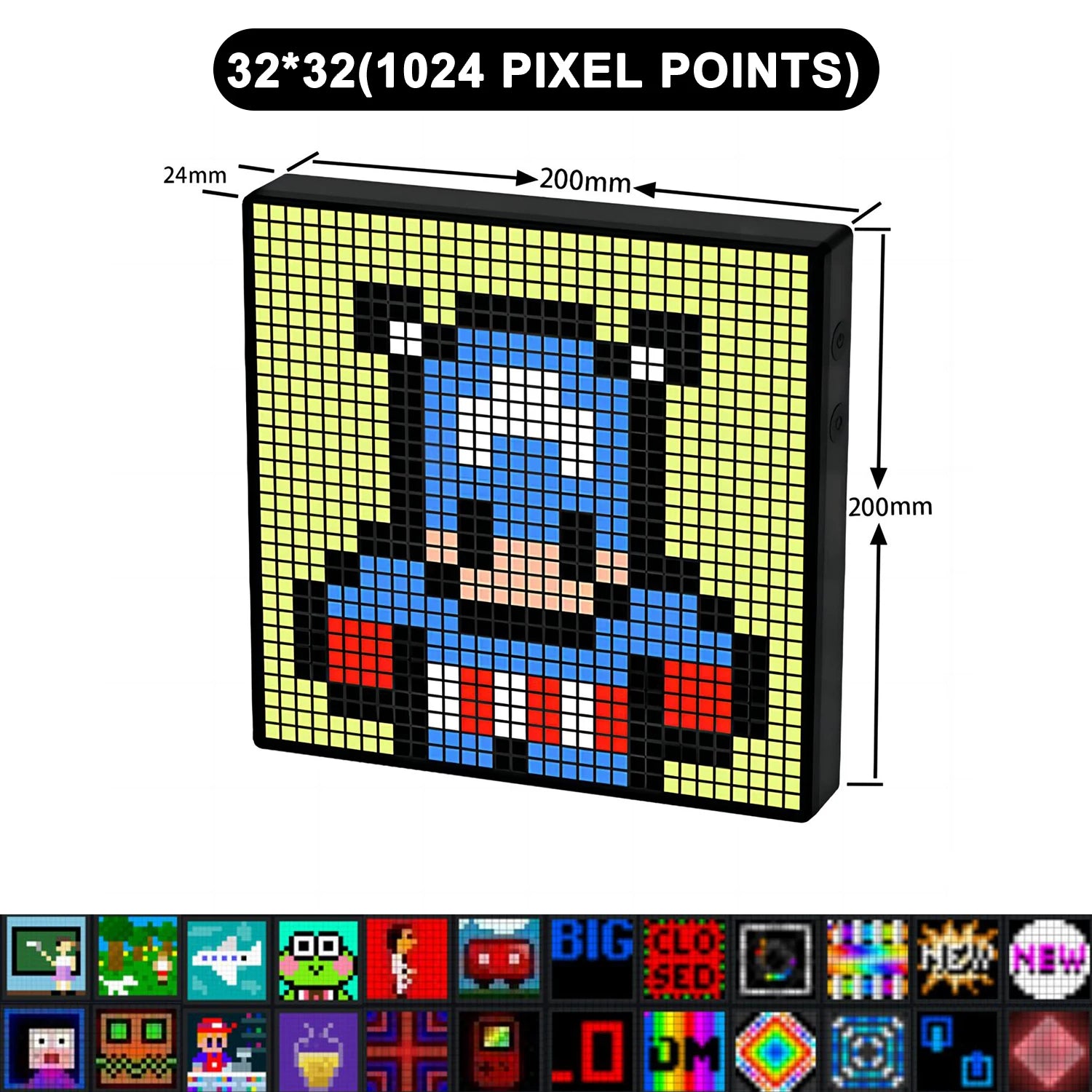 32x32 Emitting Color LED Pixel Art Matrix Display Frame With APP Control