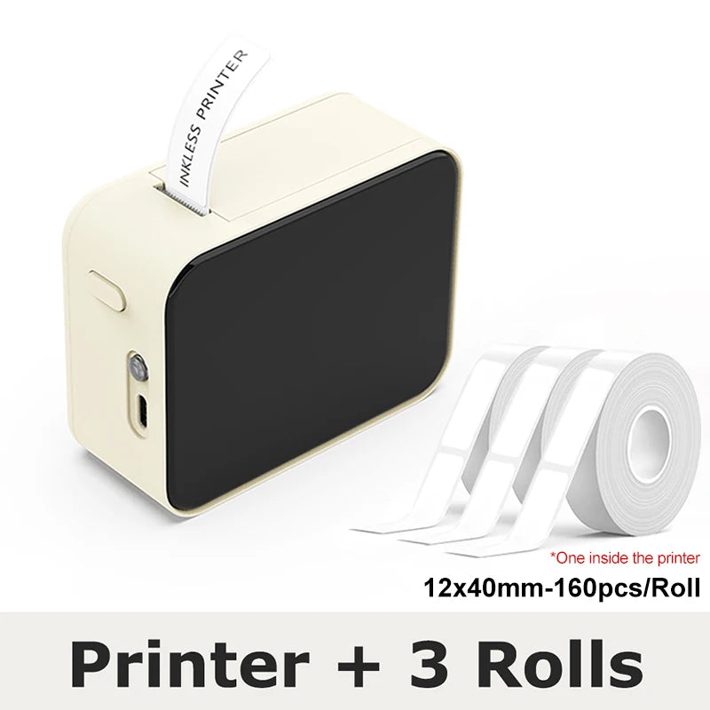 White Add 2 Rolls color Portable Bluetooth Thermal Label Printer – Inkless Mini Maker