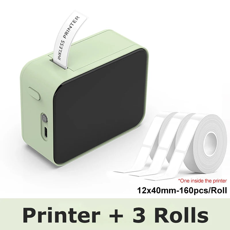 Green Add 2 Rolls color Portable Bluetooth Thermal Label Printer – Inkless Mini Maker
