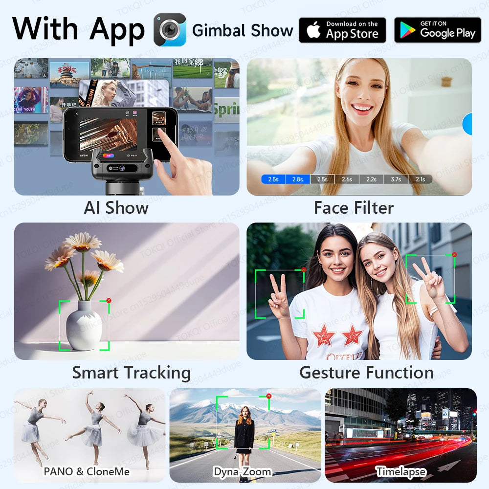 AI Face Tracking Phone Gimbal Stabilizer Selfie Tripod