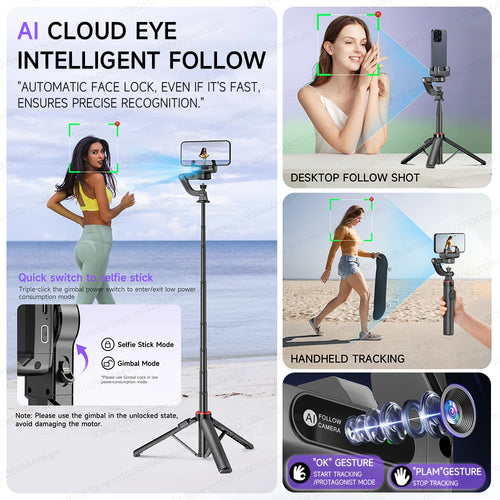 AI Face Tracking Phone Gimbal Stabilizer Selfie Tripod