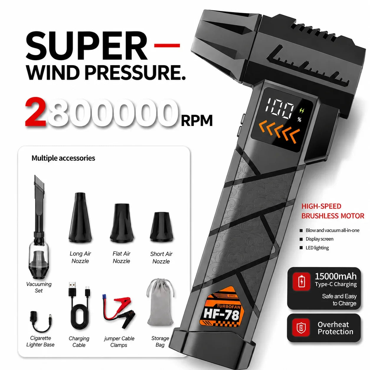 Cordless High-RPM Electric Jet Air Blower for Home & Car