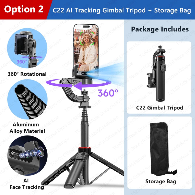 Option 2 Color AI Face Tracking Phone Gimbal Stabilizer Selfie Tripod