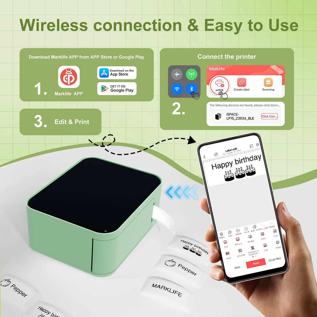 Portable Bluetooth Thermal Label Printer – Inkless Mini Maker