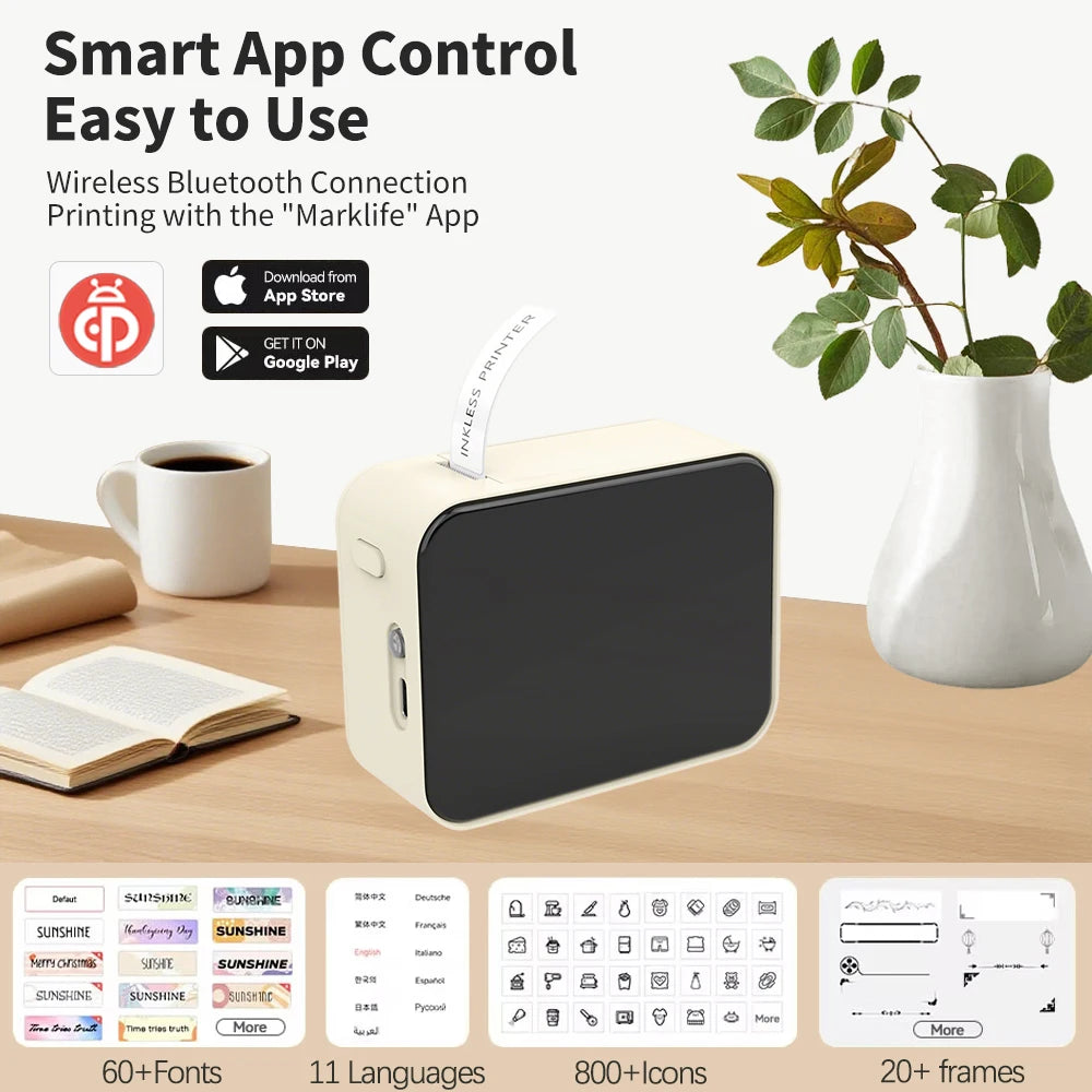 Portable Bluetooth Thermal Label Printer – Inkless Mini Maker